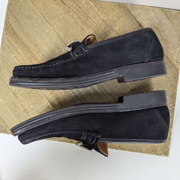 Ferragamo Black Suede Loafers Men’s 7.5 / Women’s 9.5 Designer Italy Logo Hardwa - Picture 6 of 9